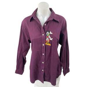 Mickey Unlimited Purple Embroidered Mickey Minnie Pluto Button Down Shirt Top M